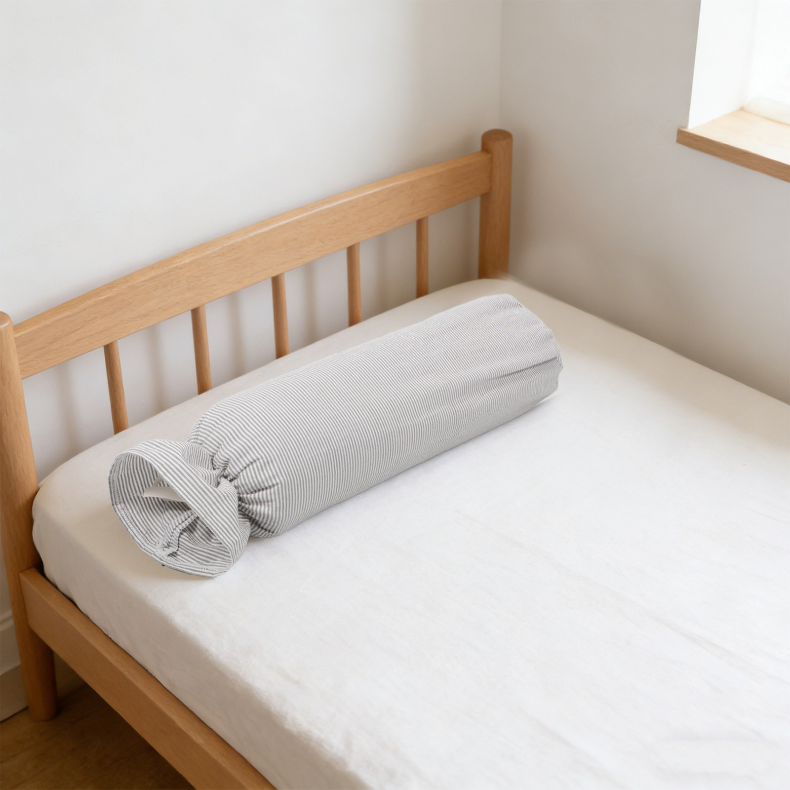 Bolster Cushion Round - Federa Cilindrica Grigio Chiaro in Puro